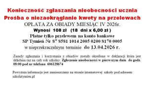 Opłata za obiady kwiecień